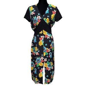 Mariella de Mariella Burani Black Floral Lace Midi Dress Size 10 Made in Italy